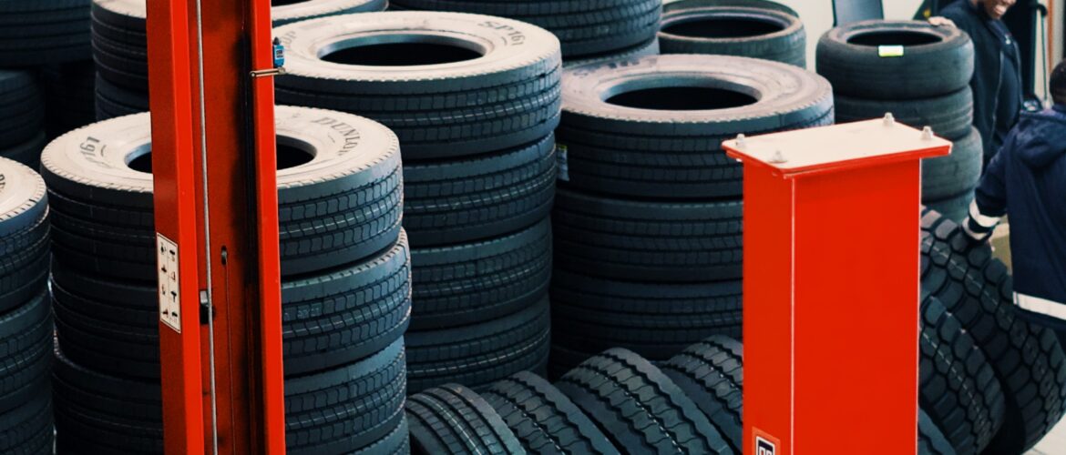Red Alignment machine and tyres